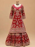 Bridal Red Heavy Embroidered Sharara Suit Set with Net Dupatta