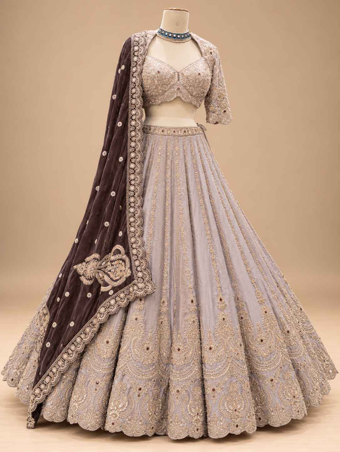 Champagne Grey & Brown embroidered lehenga set – view 4
