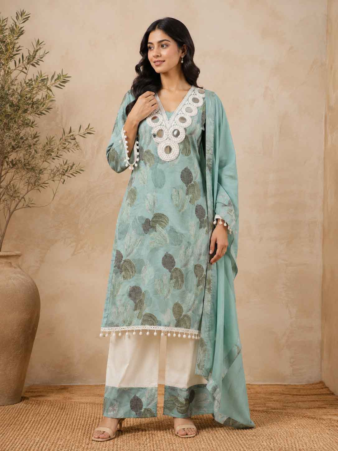 Firoze Floral Printed Kurta Pant Set with Dupatta for Women | Elegant Ethnic Wear