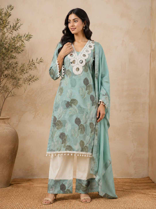 Front view of Firoze Floral Printed Kurta Pant Set with Dupatta for Women by ASMA, Bengaluru