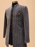 Navy Blue Designer Sherwani Set for Men with Intricate Embroidery