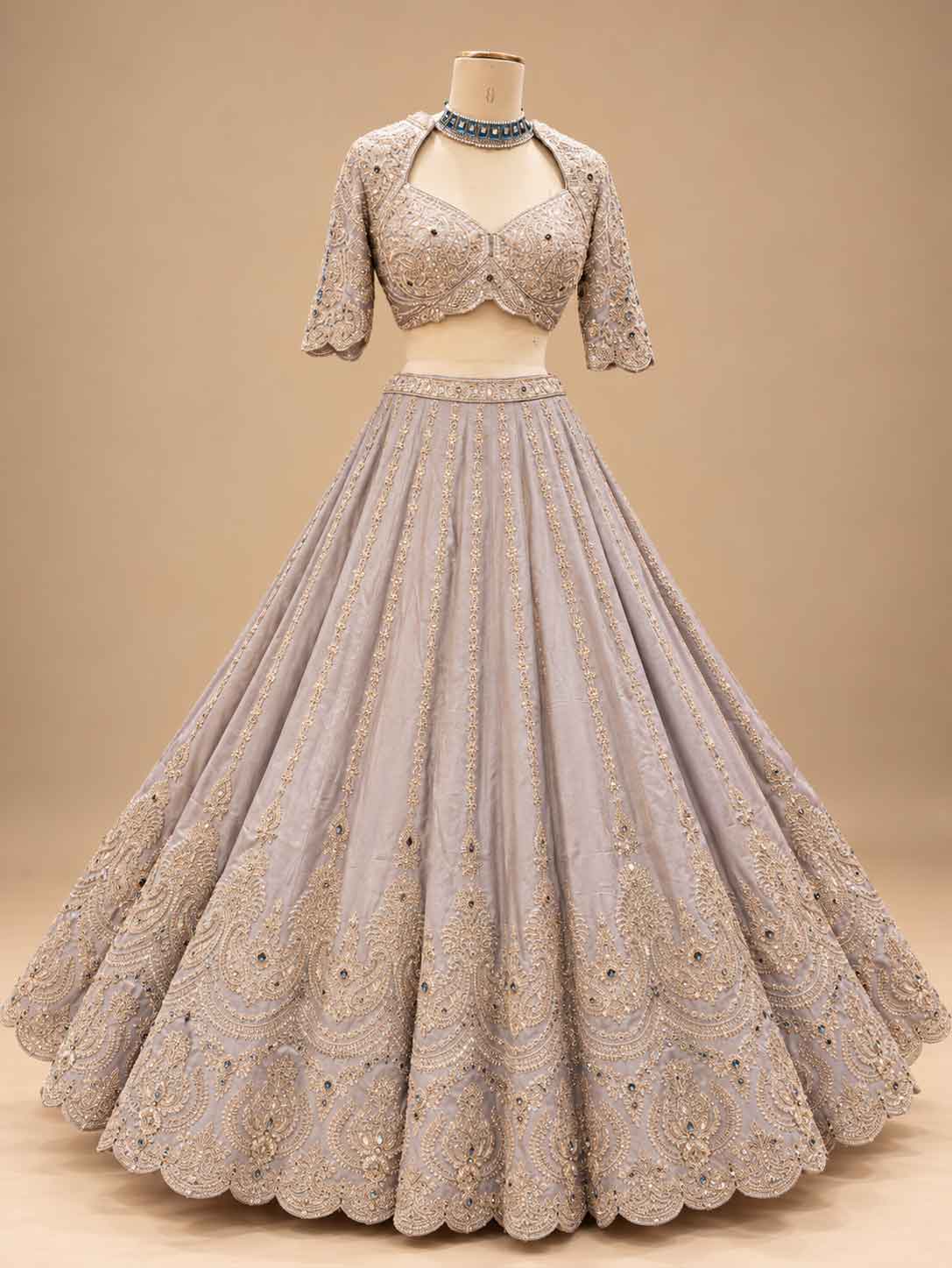 Champagne Grey & Brown embroidered lehenga set – view 5
