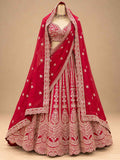 Red Embroidered Bridal Lehenga Set with Matching Dupatta for Women