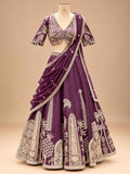 Deep Purple Embroidered Lehenga Set with Draped Dupatta for Women