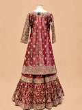 Maroon Heavy Embroidered Sharara Suit Set with Net Dupatta