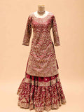 Maroon Heavy Embroidered Sharara Suit Set with Net Dupatta