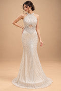 Elegant Ivory White Designer Mermaid Gown with Sequin & Bead Embellishments