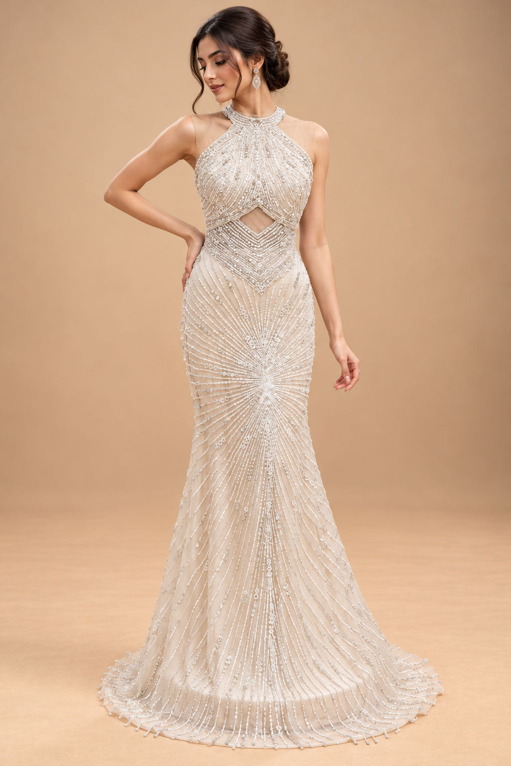 Elegant Ivory White Designer Mermaid Gown with Sequin & Bead Embellishments