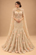 Premium Champagne Beige Floral Embroidered Mermaid Gown with Cape for Women – product view 1