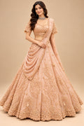 Premium Blush Peach Bridal Lehenga with Intricate Floral Embroidery, Peacock Motifs and Embellished Dupatta