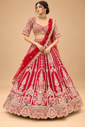 Premium Rani Pink Bridal Lehenga with Heavy Zari Embroidery, Traditional Motifs and Embellished Net Dupatta