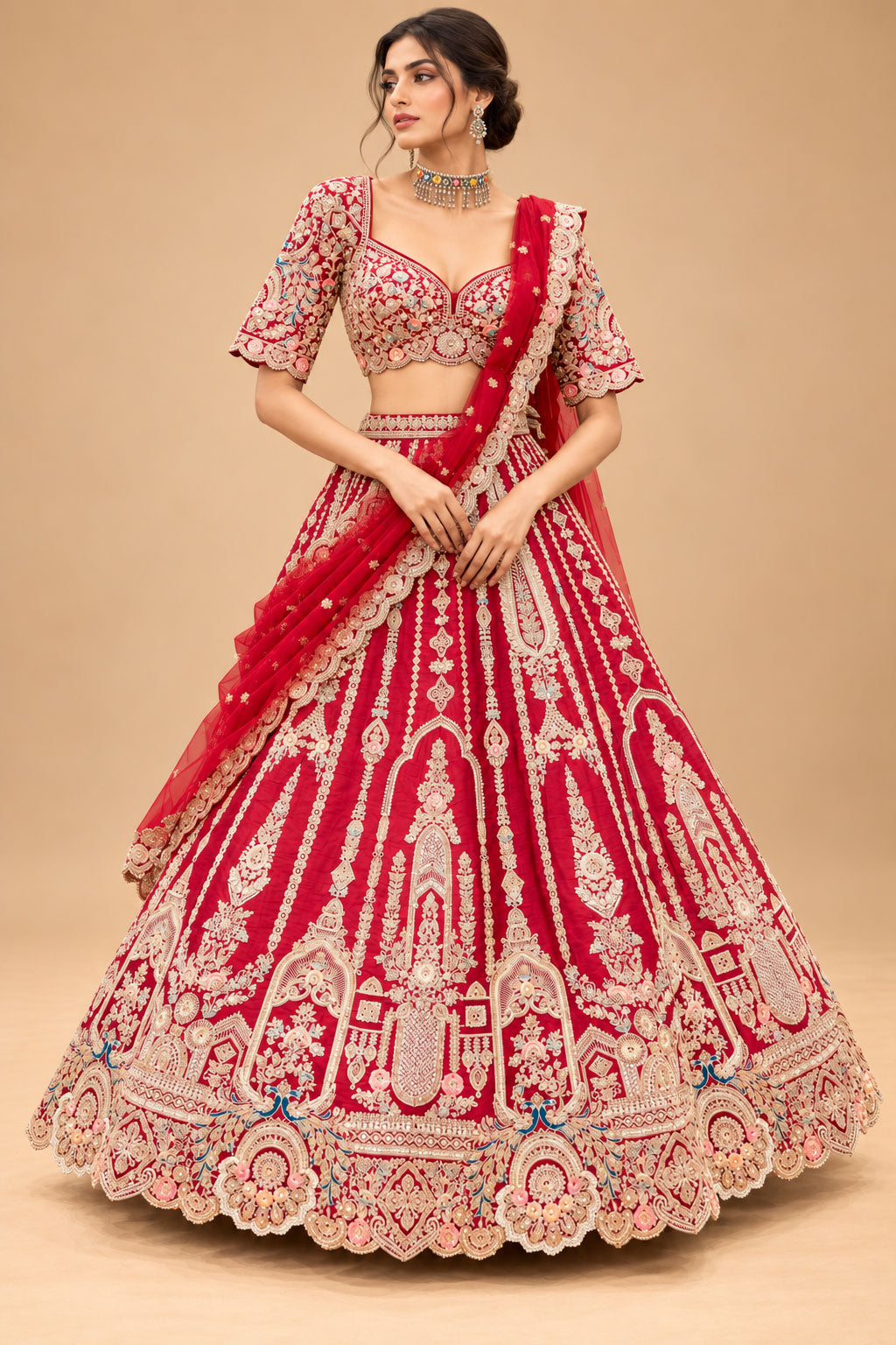 Premium Rani Pink Bridal Lehenga with Heavy Zari Embroidery, Traditional Motifs and Embellished Net Dupatta