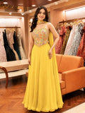 Yellow Embroidered Gown with Embellished Bodice & Dupatta | Party & Festive Wear