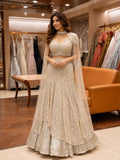 Gold Embellished Lehenga Set with Sheer Cape | Elegant Wedding & Reception Wear