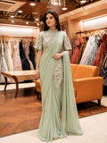 Elegant Green Embroidered Saree with Short Sleeve Blouse | Festive & Party Wear