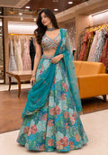 Elegant Firozi Floral Embroidered Lehenga Set with Sheer Dupatta | Festive & Wedding Wear