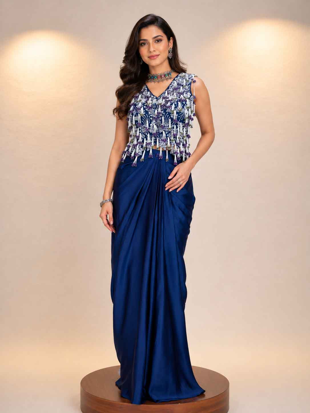 Purple Designer Saree with Embroidered Tassel Blouse | Elegant Party & Festive Wear