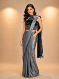 Grey Designer Saree with Sequin Embellished Blouse | Elegant Party & Evening Wear
