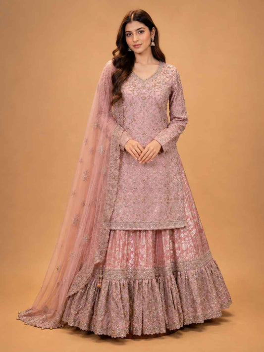 Peach embroidered sharara set in ASMA Straight Cuts collection Bengaluru