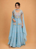 Aqua Blue Embroidered Ethnic Suit Set for Women | Designer Festive Wear