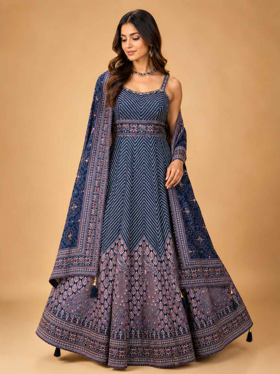 Navy Blue Designer Lehenga Set for Women | Printed Festive Lehenga