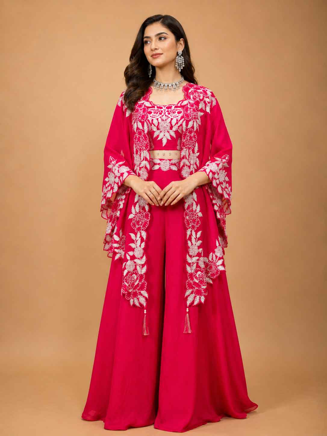 Rani Pink Designer Co-Ord Set for Women | Embroidered Palazzo Set