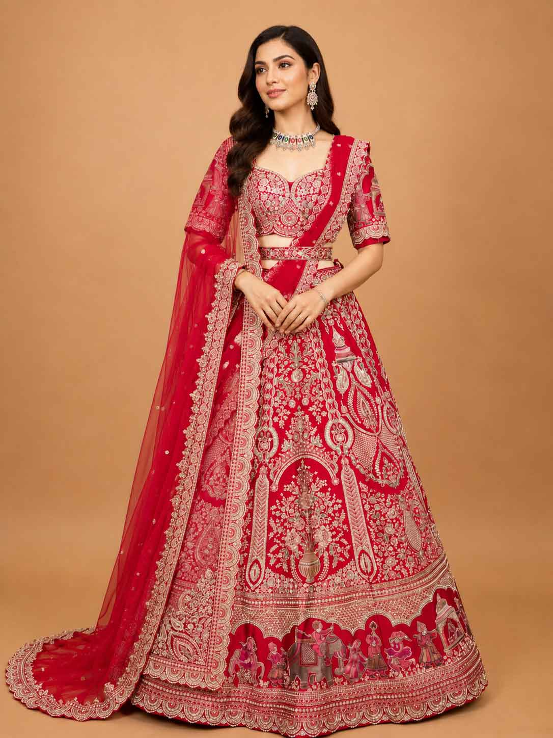 Red Designer Lehenga Set for Women | Embroidered Wedding Lehenga