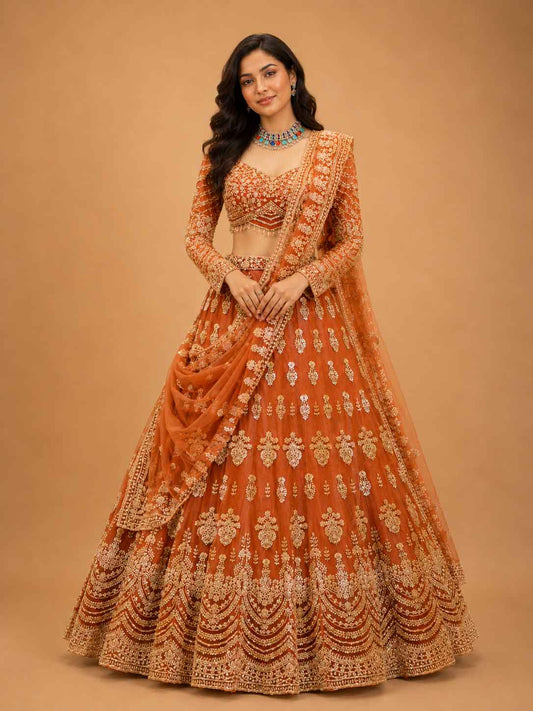 Brown Designer Lehenga Choli for Women | Embroidered Wedding Wear