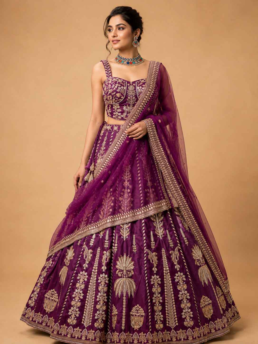 Wine Designer Lehenga Choli for Women | Embroidered Wedding Lehenga