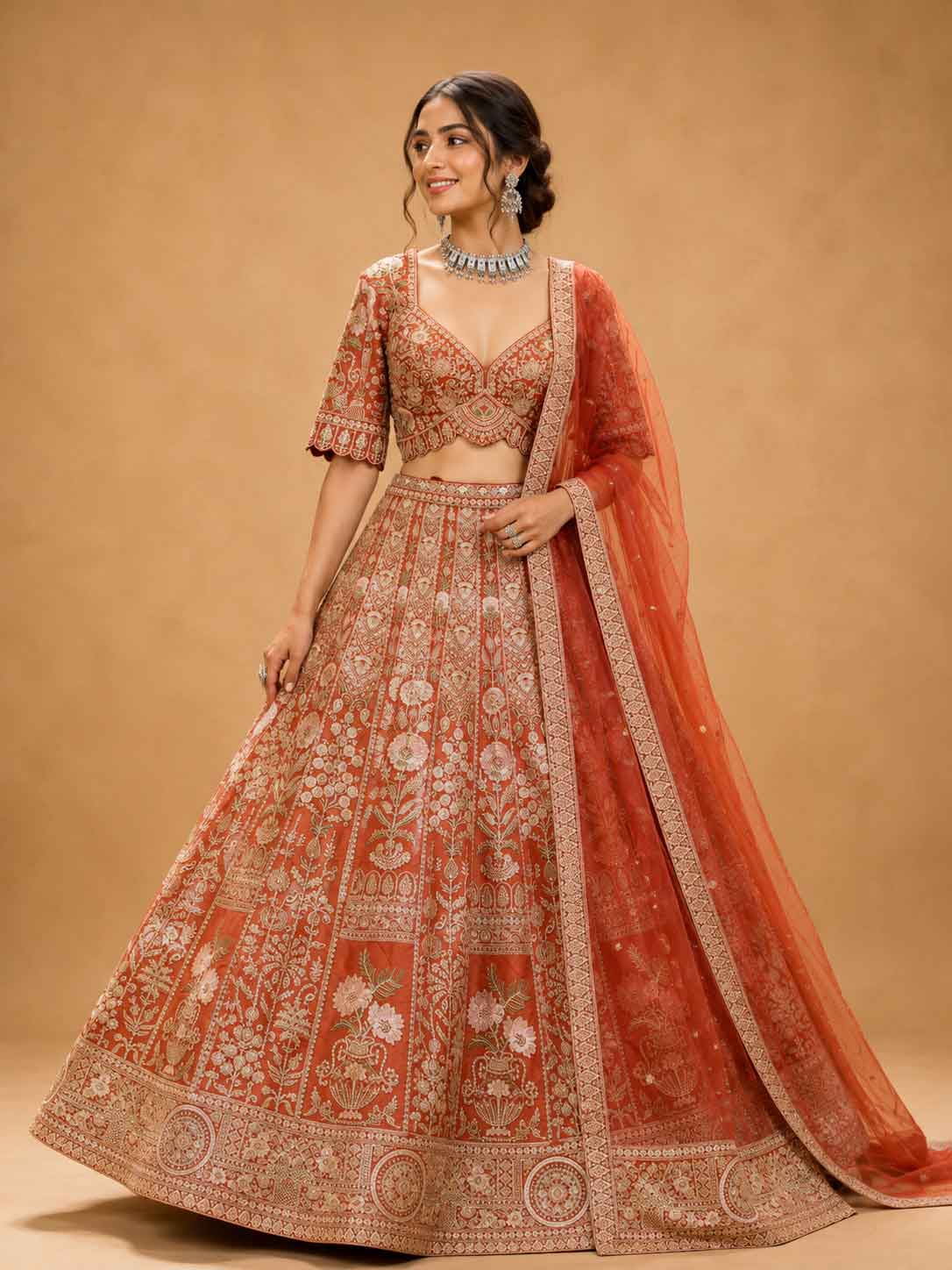 Orange Designer Lehenga Choli for Women | Embroidered Wedding Lehenga