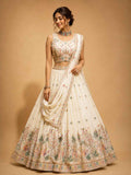 Cream Designer Lehenga Choli for Women | Floral Embroidered Wedding Lehenga