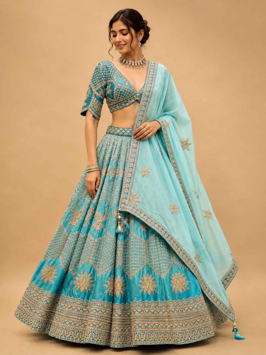 Firozi Designer Lehenga Choli for Women | Embroidered Wedding Lehenga