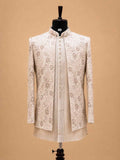 Luxury Champagne Beige Embroidered Indo-Western Sherwani Set for Men | Designer Wedding & Festive Wear