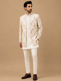 Premium Ivory & Gold Embroidered Indo-Western Sherwani Set for Men | Designer Wedding & Reception Wear