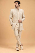 Ivory Textured Indo-Western Suit Set for Men | Wedding & Groom Wear