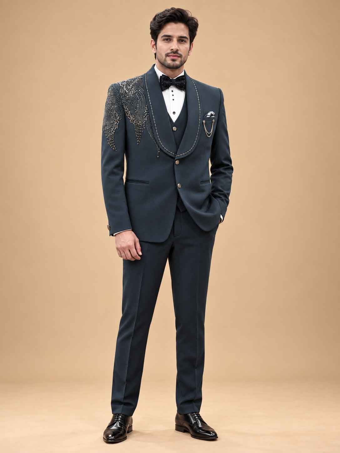 Navy Blue Designer Three-Piece Suit for Men | Wedding & Reception Wear
