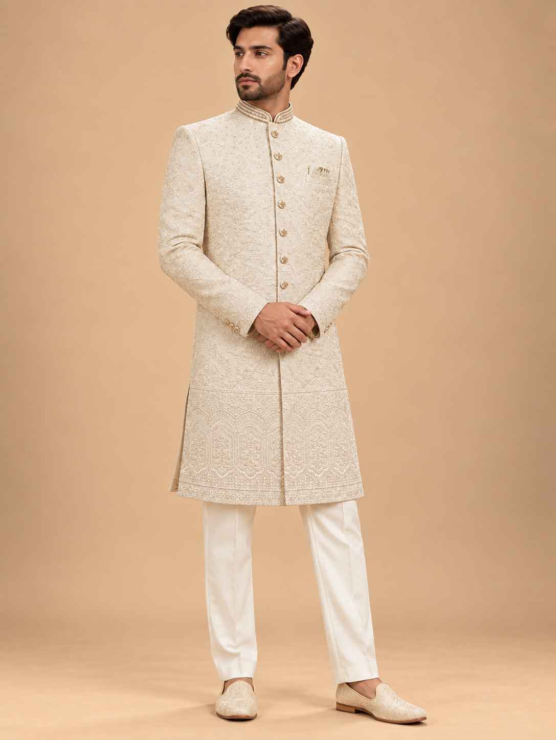 Ivory Embroidered Sherwani for Men | Wedding & Groom Wear