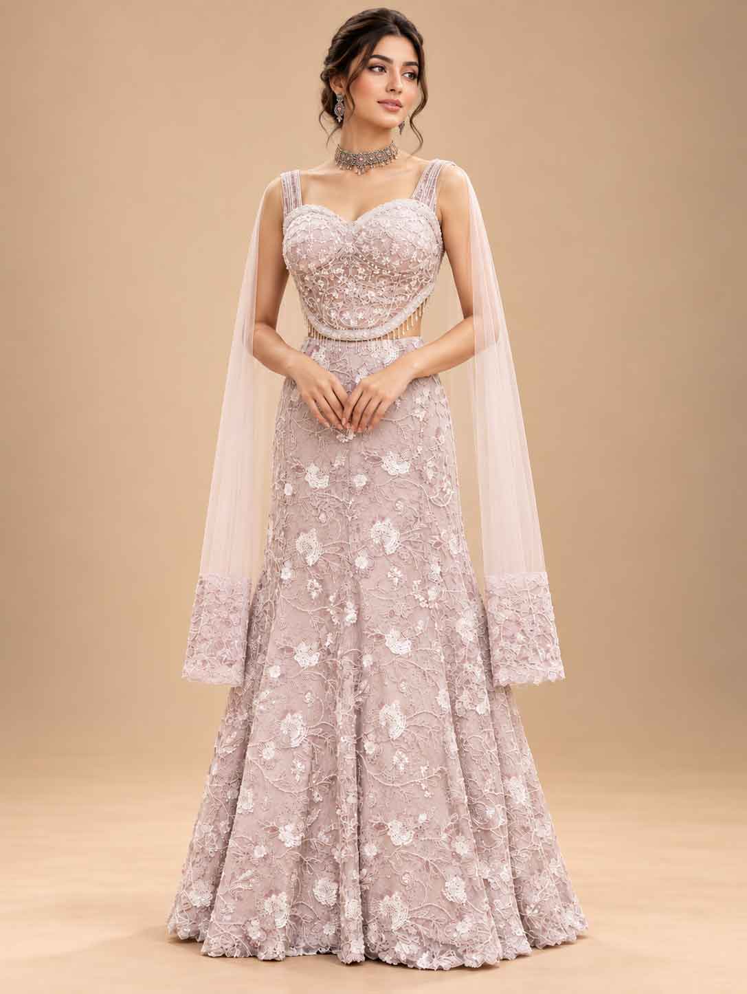 Blush Pink Embellished Gown for Women | Designer Wedding & Party Wear