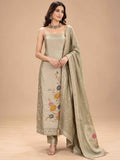 Sage Beige Embroidered Dress Material Set | Floral Ethnic Suit Fabric