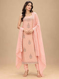 Peach Embroidered Dress Material with Dupatta | Women's Unstitched Ethnic Suit Material