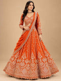 Orange Embroidered Bridal Lehenga Set for Women | Wedding & Festive Wear