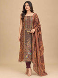 Brown Printed & Embroidered Dress Material with Dupatta | Women's Ethnic Suit Material