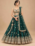 Deep Emerald Green Embroidered Dress Material with Dupatta | Women's Ethnic Wear