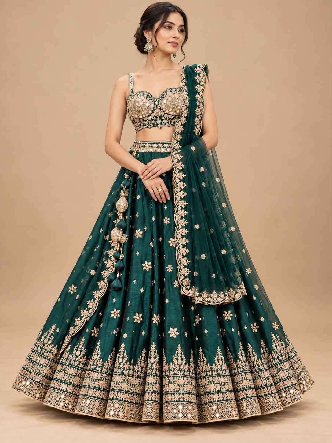 Deep Emerald Green Embroidered Dress Material with Dupatta | Women's Ethnic Wear