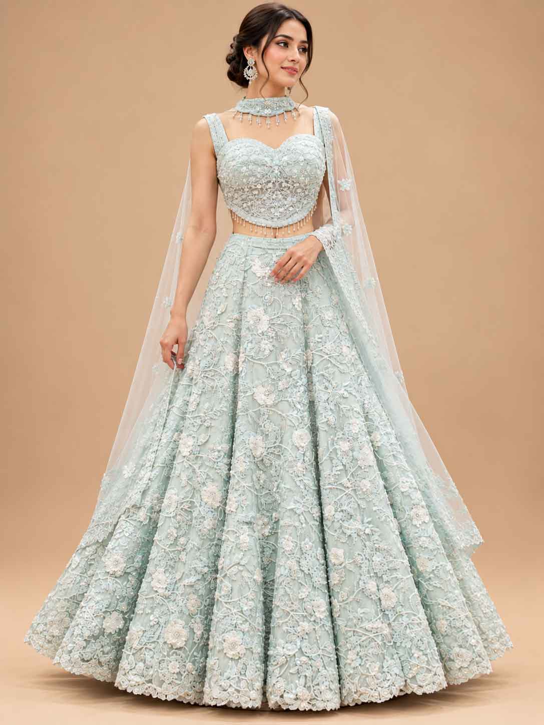 Ice Blue Embroidered Dress Material with Dupatta | Designer Ethnic Wear