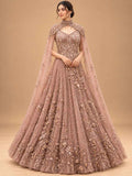 Dusty Rose Embroidered Anarkali Gown with Cape | Designer Indian Occasion Wear