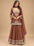 Chocolate Brown Embroidered Anarkali Suit Set with Dupatta | Festive Ethnic Wear