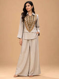 Ivory Embroidered Co-Ord Set with Wide-Leg Trousers | Elegant Ethnic Wear