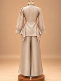 Champagne Embroidered Peplum Co-Ord Set with Wide-Leg Trousers | Women's Ethnic Wear