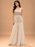 Ivory Embellished Peplum Top with Wide-Leg Palazzo Pants | Women's Occasion Wear